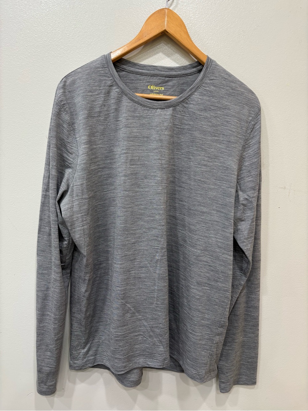Olivers 100% Merinol Wool Crewneck Gray Long Sleeve Shirt Men’s Size Large